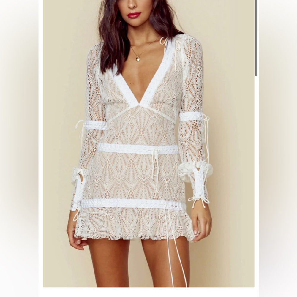 Bright lights long sleeve white mini lace up for love and lemons princess dress